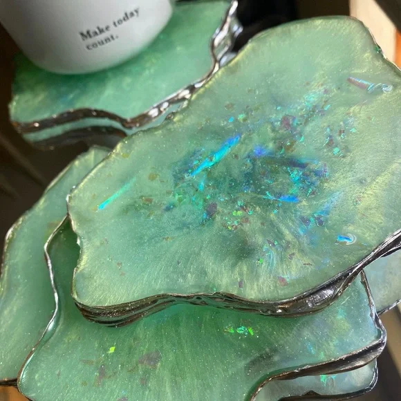 Sparkley Mint Resin Coasters. - Picture 2 of 3
